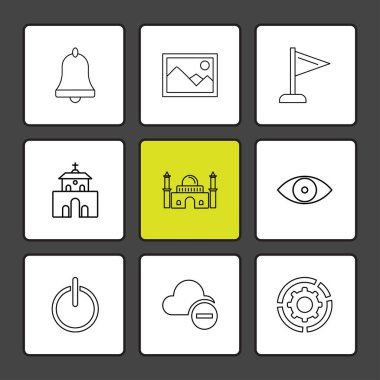 siyah arka plan üzerine minimalist düz vektör app simge kümesi