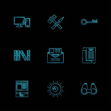 siyah arka plan üzerine minimalist düz vektör app simge kümesi