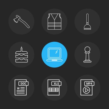 farklı minimalist düz vektör app simgeler siyah arka plan üzerine