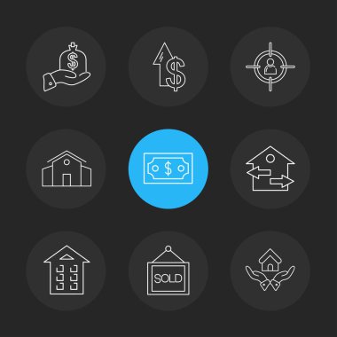 farklı minimalist düz vektör app simgeler siyah arka plan üzerine