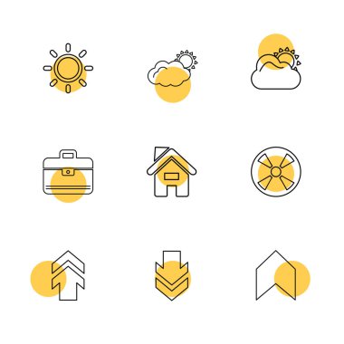 Farklı minimalist düz vektör app simgeleri, hava durumu ve ev concept 