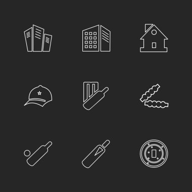 siyah arka plan üzerine minimalist düz vektör app simge kümesi