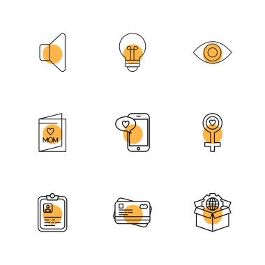 Beyaz arka plan üzerinde renkli daireler ile minimalist düz vektör app simgeleri