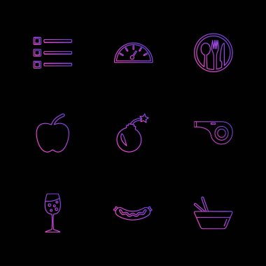 siyah arka plan üzerine minimalist düz vektör app simge kümesi