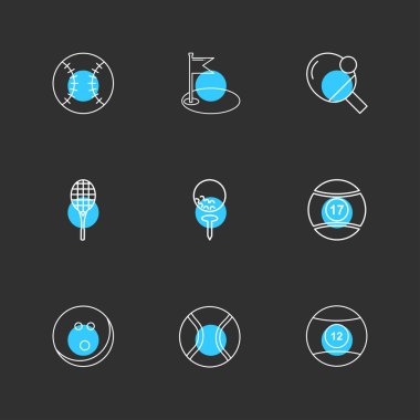 siyah arka plan üzerine minimalist düz vektör app simge kümesi