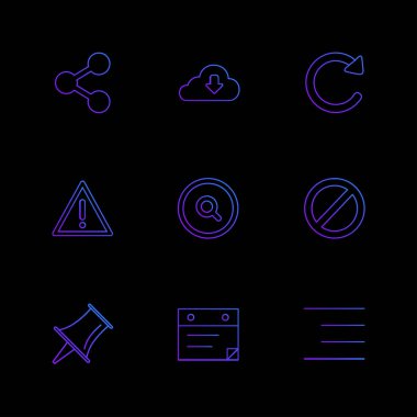 siyah arka plan üzerine minimalist düz vektör app simge kümesi