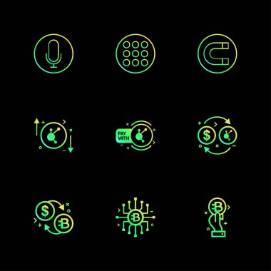 siyah arka plan üzerine minimalist düz vektör app simge kümesi