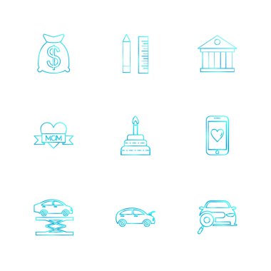 beyaz zemin üzerine minimalist düz vektör app simge kümesi