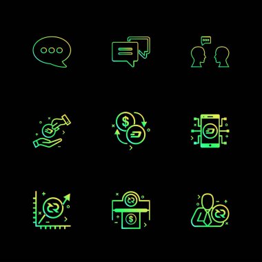 siyah arka plan üzerine minimalist düz vektör app simge kümesi