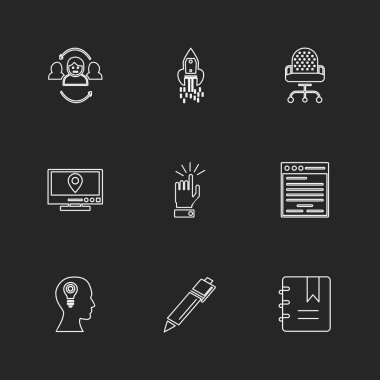 farklı minimalist düz vektör app simgeler siyah arka plan üzerine