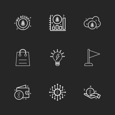 farklı minimalist düz vektör app simgeler siyah arka plan üzerine