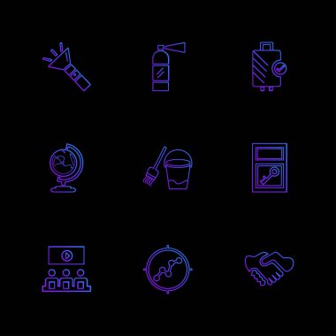 siyah arka plan üzerine minimalist düz vektör app simge kümesi