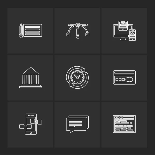 Diferentes Iconos Aplicación Vector Plano Minimalista Sobre Fondo Negro — Vector de stock