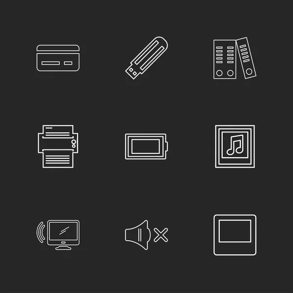 Minimalistic Flat Vector App Icons Black Background — Stock Vector