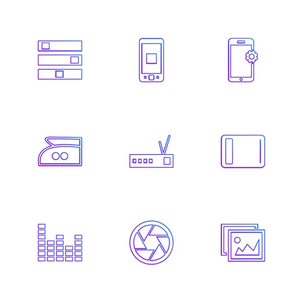 Different Minimalistic Flat Vector App Icons White Background — Stock Vector