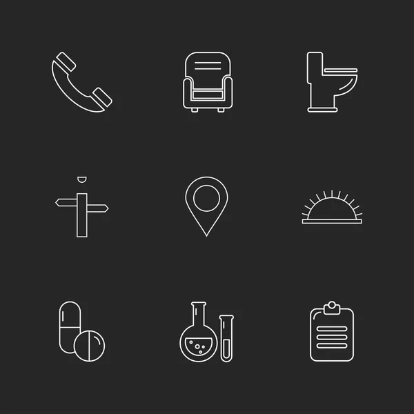 Set Minimalistischer Flacher Vektor App Symbole Auf Schwarzem Hintergrund — Stockvektor