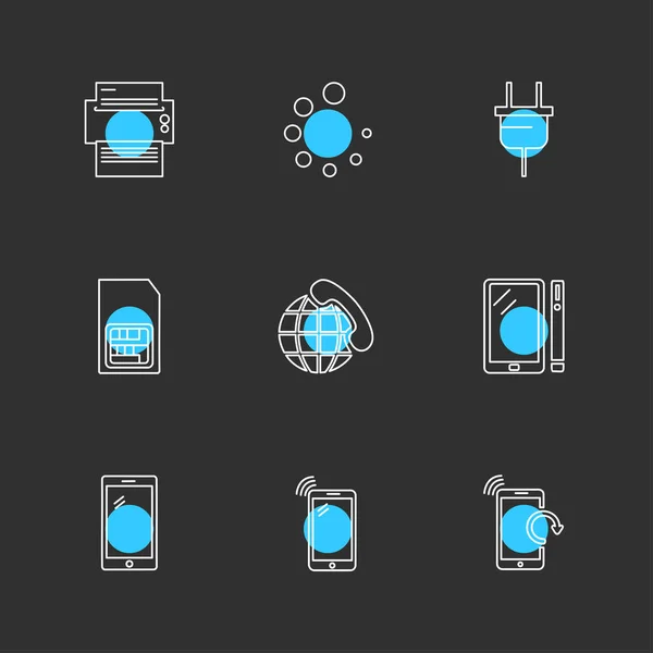 Minimalistic Flat Vector App Icons Black Background — Stock Vector