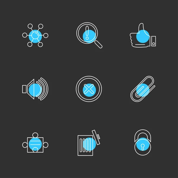 Different Minimalistic Flat Vector App Icons Black Background — Stock Vector