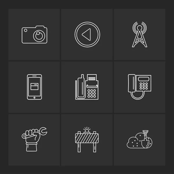 Conjunto Iconos Aplicaciones Vectores Planos Minimalistas Sobre Fondo Negro — Archivo Imágenes Vectoriales