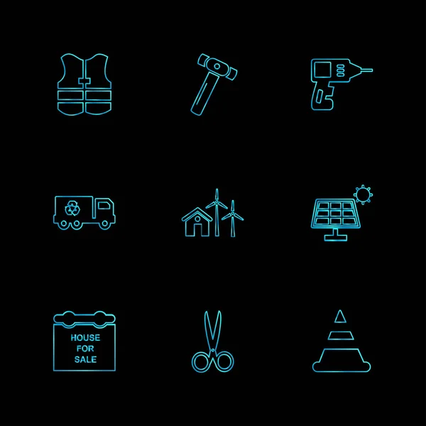 Black Background Collection Simple Flat App Icons Vector Illustration — Stock Vector