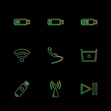 siyah arka plan üzerine minimalist düz vektör app simge kümesi