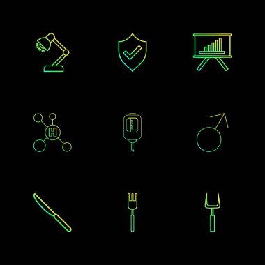 siyah arka plan üzerine minimalist düz vektör app simge kümesi