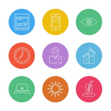 minimalist düz vektör app simgeleri beyaz arka plan üzerinde renkli daireler