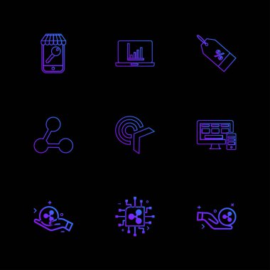 farklı minimalist düz vektör app simgeler siyah arka plan üzerine