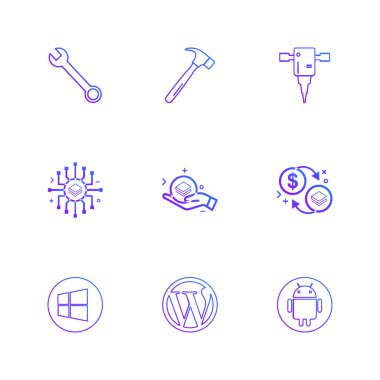 beyaz zemin üzerine minimalist düz vektör app simge kümesi