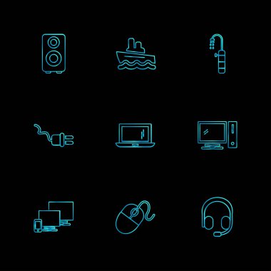 farklı minimalist düz vektör app simgeler siyah arka plan üzerine