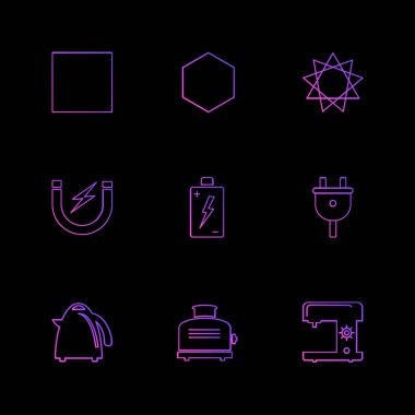 siyah arka plan üzerine minimalist düz vektör app simge kümesi