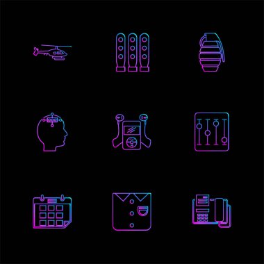 siyah arka plan üzerine minimalist düz vektör app simge kümesi