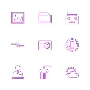 Beyaz arka plan üzerinde izole minimalist düz vektör app simgeleri