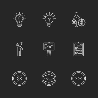 farklı minimalist düz vektör app simgeler siyah arka plan üzerine