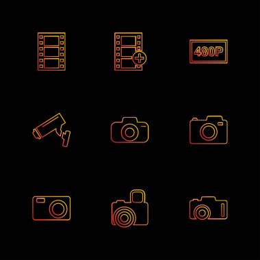 siyah arka plan, rasgele koymak basit düz app simgeleri ve logotypes, vektör çizim