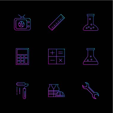 siyah arka plan üzerine minimalist düz vektör app simge kümesi