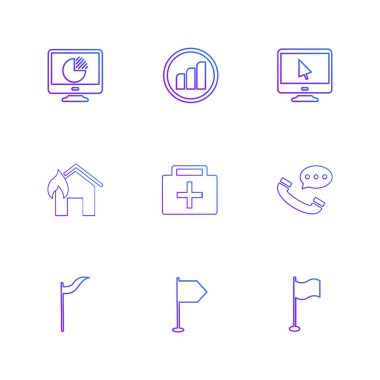 Beyaz arka plan üzerinde farklı minimalist düz vektör app simgeleri