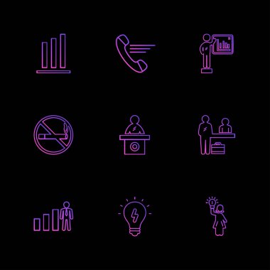 siyah arka plan üzerine minimalist düz vektör app simge kümesi