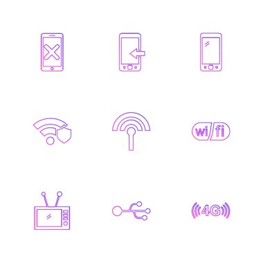 Beyaz arka plan üzerinde farklı minimalist düz vektör app simgeleri