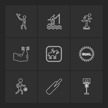 siyah arka plan üzerine minimalist düz vektör app simge kümesi