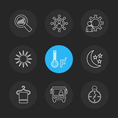 siyah arka plan üzerine minimalist düz vektör app simge kümesi