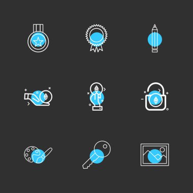 minimalist düz vektör app simgeler siyah arka plan üzerinde renkli daireler ile