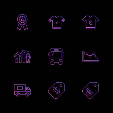 siyah arka plan üzerine minimalist düz vektör app simge kümesi