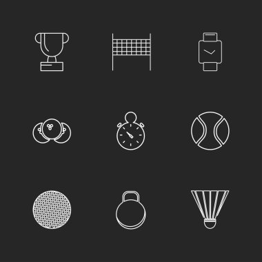 siyah arka plan üzerine minimalist düz vektör app simge kümesi