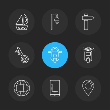 siyah arka plan üzerine minimalist düz vektör app simge kümesi