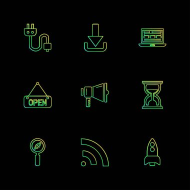 farklı minimalist düz vektör app simgeler siyah arka plan üzerine