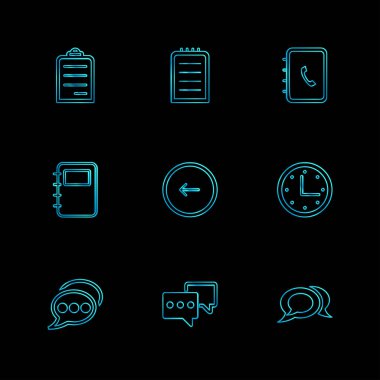 siyah arka plan üzerine minimalist düz vektör app simge kümesi