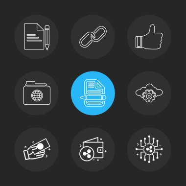 minimalist düz vektör app simgeler siyah arka plan üzerine 