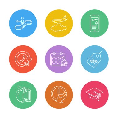 Beyaz arka plan üzerinde farklı minimalist düz vektör app simgeleri