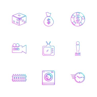 Beyaz arka plan üzerinde farklı minimalist düz vektör app simgeleri